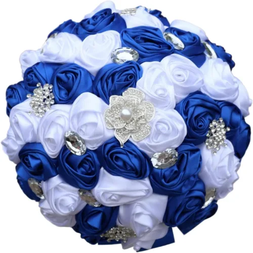 Vista 15 de Ramo de Boda Nupcial Rosa Rubor y Marfil con Broche Dorado Brillante con Diamantes de Imitación para Novia Dama de Honor Quinceañera Ramo de Flores