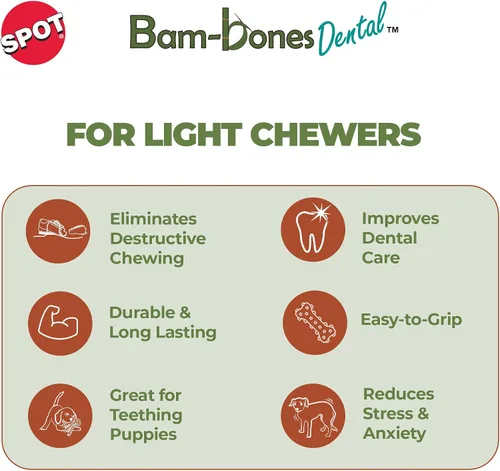 Vista 3 de SPOT Bam-Bones Dental X-Bone - Fabricado con fibra de bambú y un centro de goma masajeadora para mantener los dientes limpios, cuidado bucal