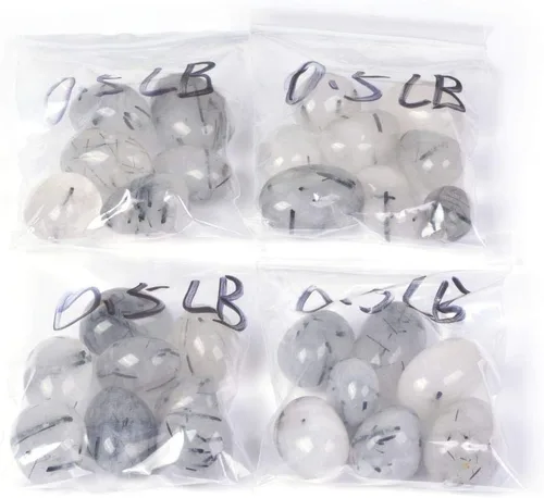 Vista 3 de Piedras de bolsillo curativas de cristal natural pulido de cuarzo rutilado negro grande de 12 libra, colección Rock