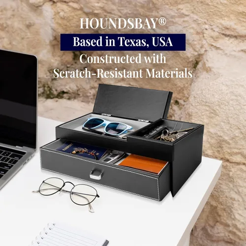 Vista 5 de HOUNDSBAY Captain Dresser & Nightstand Valet Organizador Caja de almacenamiento con Catchall y estación de carga (negro)