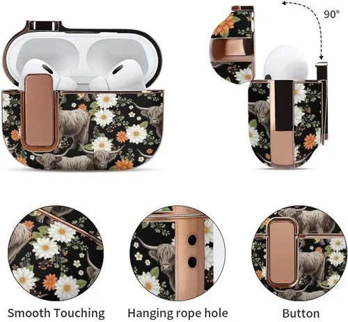Vista 5 de Funda protectora de plástico suave compatible con Airpods Pro 2, funda de carga inalámbrica, ganado floral, vaca, accesorios para mujer