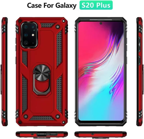 Vista 9 de Funda de grado militar para Samsung Galaxy S20 Plus, Galaxy S20+ funda de metal 360 con anillo giratorio de 360 grados, soporte magnético para Negro