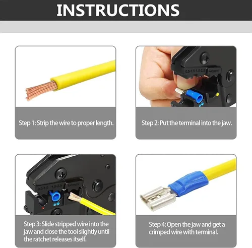 Vista 6 de Herramienta crimpadora de cables Qibaok Ratcheting Conectores de terminales de alambre aislado Herramienta de prensado para AWG22-10