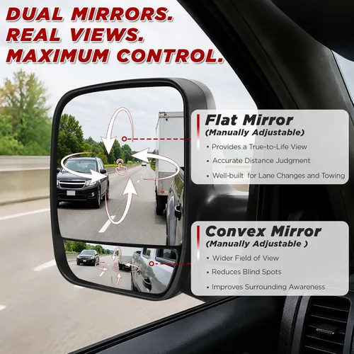 Vista 2 de PZ Espejo lateral manual de doble vidrio para puerta del lado del conductor delantero Compatible con 2002-2008 FORD E150 E250 E350 E450 E550 Club
