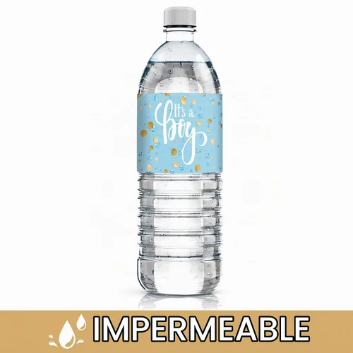 Vista 4 de Etiquetas para botellas de agua con texto en inglés "It's a Boy" (24 calcomanías)