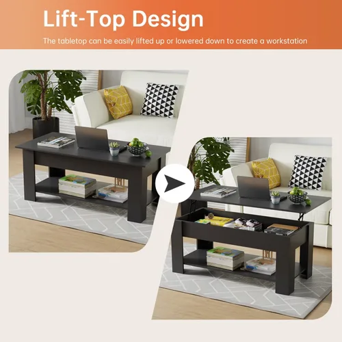 Vista 3 de Mesa auxiliar, mesa auxiliar de madera con compartimentos ocultos y estantes de almacenamiento, mesa de centro moderna de madera maciza con mesa
