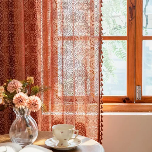 Vista 27 de YJ YANJUN - Cortinas de café boho, 24 pulgadas de largo, 2 paneles, cada una de 59" de ancho x 24" de largo, beige, con crochet, cortinas de cocina