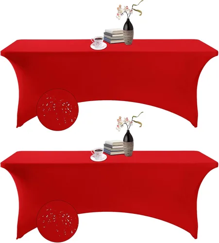 Vista 174 de Paquete de 2 fundas de mesa de elastano impermeables para mesas rectangulares, 6 pies, negras, elásticas, resistentes a manchas, para todas