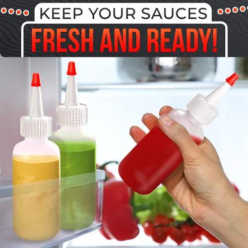 Vista 9 de BURIUS Paquete de 6 botellas pequeñas de 4 onzas para líquidos, botellas transparentes para condimentos exprimibles para salsas, salsa de tomate