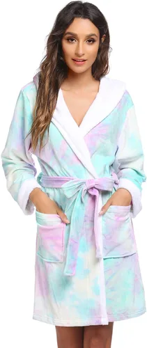 Vista 2 de HOTOUCH Bata de baño con capucha para mujer, bata de felpa súper suave, bata de baño de terciopelo