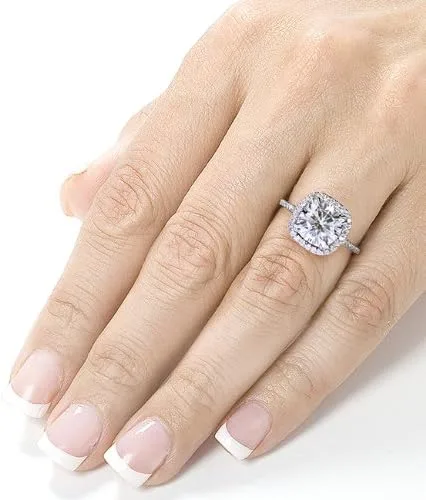 Vista 2 de Kobelli Anillo de compromiso de moissanita de corte cojín 2 14 CTW oro blanco de 14 quilates (0.295in)