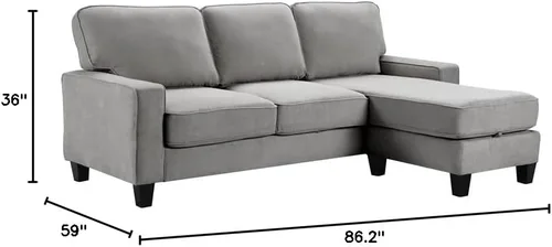 Vista 3 de Serta Palisades 86 - Seccional reversible para espacio pequeño con almacenamiento, color gris suave