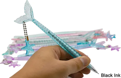 Vista 8 de Maydahui 24 bolígrafos novedosos (12 bolígrafos retráctiles de diamante grande + 12 bolígrafos de gel de sirena para niñas, mujeres y estudiantes)
