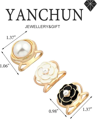 Vista 7 de 4 piezas de clip de anillo de bufanda para mujer, broche de perlas y flores, hebilla de metal para chal, accesorios de decoración para damas y niñas