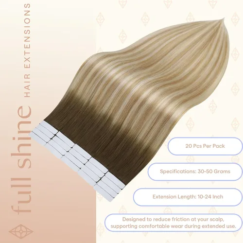 Vista 109 de Full Shine - Extensiones de cabello humano con cinta, mezcla de rubio hongo # 8 castaño ceniza resaltado 60 rubio ceniza