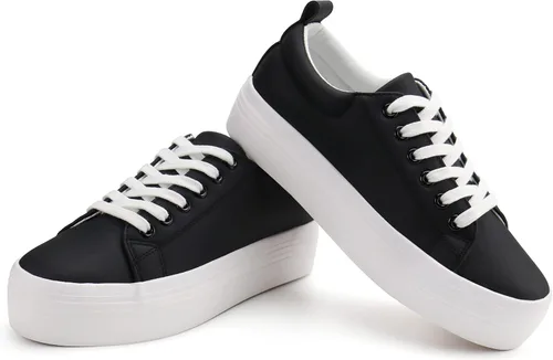 Vista 6 de JABASIC Zapatos deportivos de plataforma con cordones para mujer, cómodos, informales, a la moda, para caminar