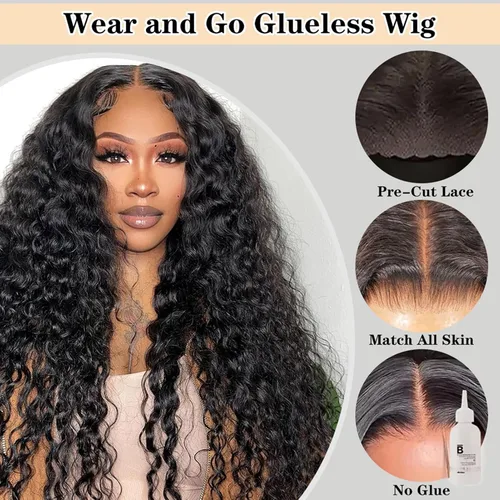 Vista 3 de Wear and Go - Pelucas de cabello humano prearrancadas precortadas 5x5 con cierre HD, pelucas de cabello humano ondulado profundo con encaje frontal
