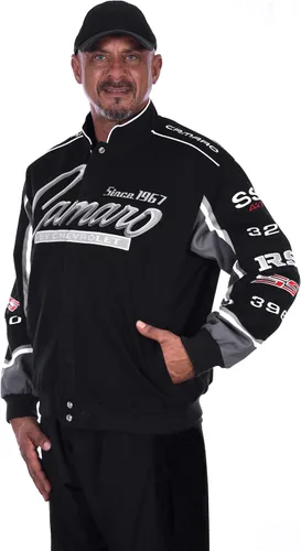 Vista 4 de JH DESIGN GROUP Chaqueta de sarga de algodón bordado Chevy Camaro Collage para hombre