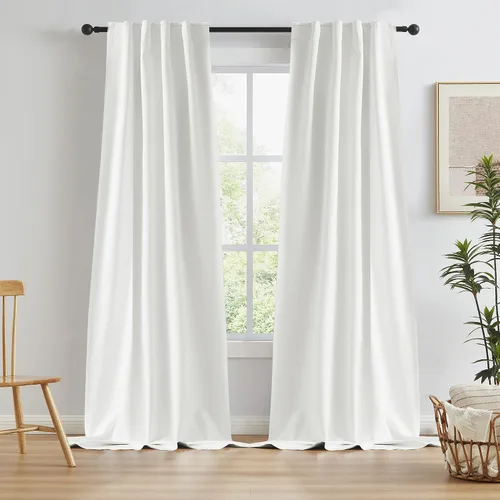 Vista 27 de KEQIAOSUOCAI - Cortinas opacas naturales de 108 pulgadas de largo, cortinas modernas con pestaña trasera, paneles plisados para sistema de cortina