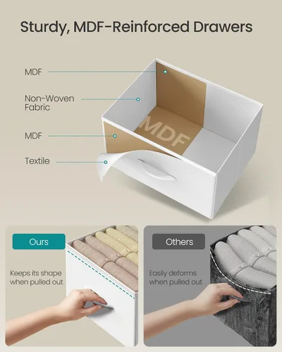 Vista 5 de SONGMICS Cómoda para dormitorio, cómoda ancha para armario con 5 cajones de Blanco nube