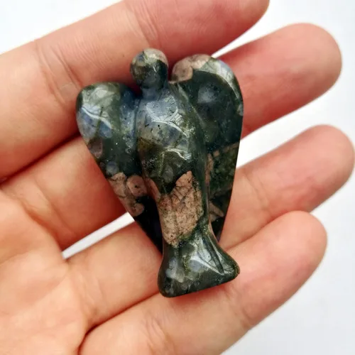 Vista 25 de Estatua de ángel guardián de oración de cristal curativo de labradorita negra natural, 1.5 pulgadas, tallado en bolsillo, figuras de piedra de palma