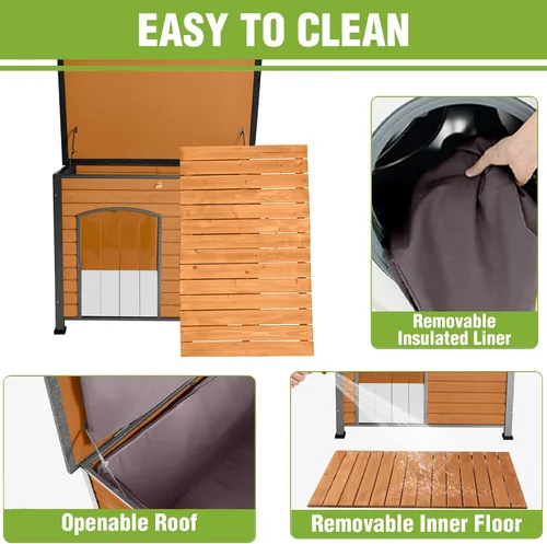Vista 8 de Casa térmica para perros con aislamiento para exteriores, resistente a la intemperie, con almohadilla térmica controlada por termostato, forro