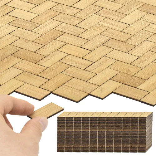 Vista 12 de iLAND Pisos barnizados para casas de muñecas a escala 1:12, tablas de piso de bambú para casas de muñecas (96 piezas hexagonales)