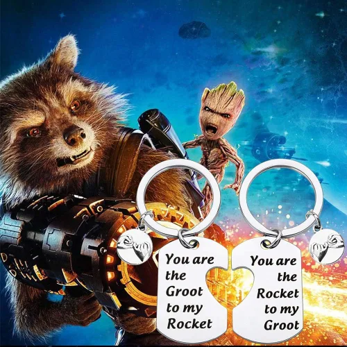 Vista 6 de TGBJE - Llavero de mapache con texto en inglés "You are The Groot to My Rocket You are The Rocket to My Groot Galaxy Groot