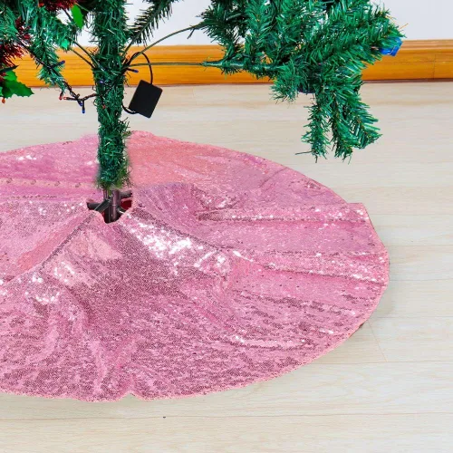 Vista 8 de Partisout Falda de árbol de lentejuelas con purpurina, falda de árbol de Navidad de algodón, falda colorida para árbol de Navidad, falda de árbol
