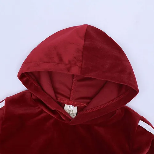 Vista 6 de Conjunto de sudadera de vellón cálida con capucha para niños pequeños conjunto de mantas para bebé niña rojo 2-3 años