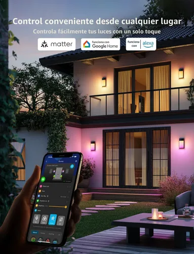 Vista 4 de Luz de pared exterior Govee, luces de porche RGBIC inteligentes de 1500LM al aire libre con 45 modos de escena, impermeables IP65 para decoración