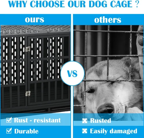 Vista 2 de Jaula indestructible para perros de 44 pulgadas, resistente y de acero fuerte para perros medianos y grandes con ansiedad alta, corralito