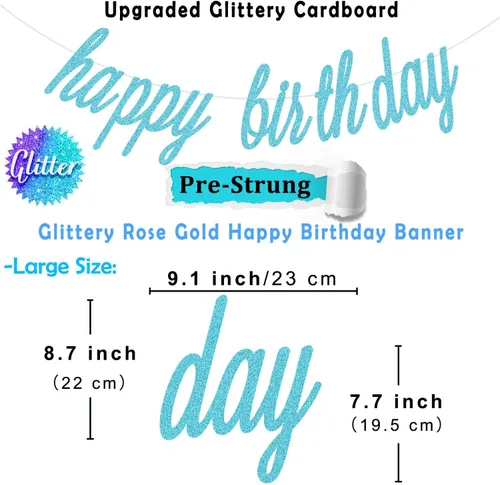 Vista 2 de KOKAR Decoraciones azules de feliz cumpleaños: pancarta azul de feliz cumpleaños, pompones de papel, remolinos colgantes y guirnalda de puntos