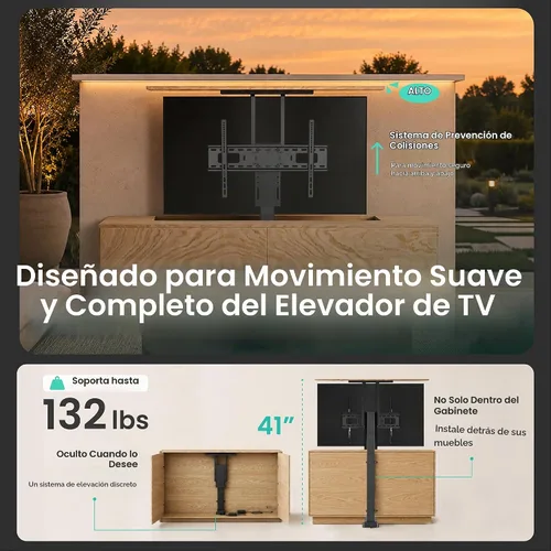 Vista 3 de ynVISION.DESIGN Soporte elevador de TV motorizado para televisores de 37 a 77 pulgadas Soporte de TV con motor de elevación vertical con control