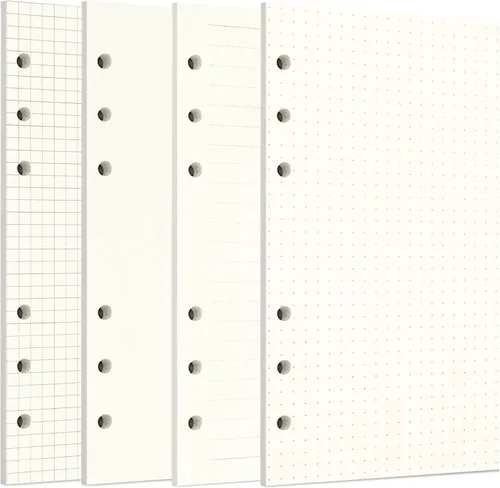 Vista 24 de Zelten 1 paquete A5 de 80 hojas/160 páginas 4 en 1 rayado cuadrado punteado en blanco hojas sueltas perforadas papel de repuesto de papel
