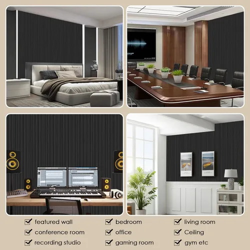 Vista 7 de Paquete de 8 paneles de pared con listones 3D, paneles de pared de madera sintética insonorizados para decoración de interiores, 47.2 x 6.3