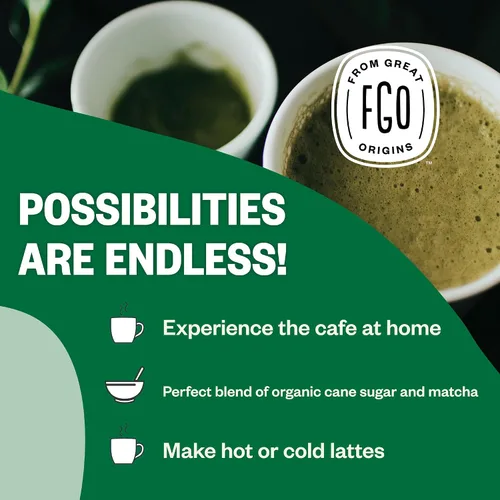 Vista 4 de FGO Té matcha latte en polvo, orgánico, bolsa a granel que se puede volver a cerrar, de 16 oz, matcha japonés con azúcar de caña orgánica