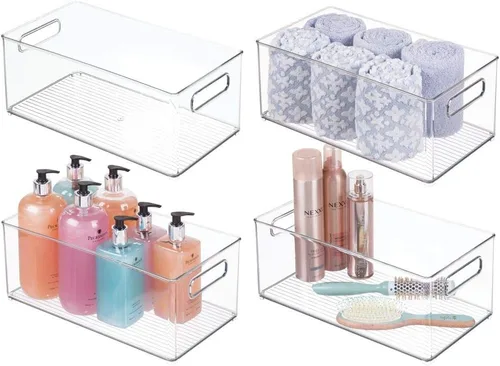 Vista 11 de mDesign Contenedores de almacenamiento de plástico para baño con asas, para armario, gabinete, tocador, organización de estantes de armario