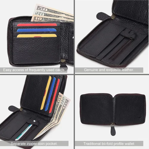 Vista 4 de Alphahide Cartera con bloqueo RFID para hombre piel de vaca auténtica con cremallera doble para padres