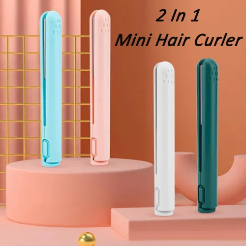 Vista 2 de RJDJ Mini rizador de doble propósito, alisador y rizador de pelo 2 en 1, calentador de cerámica, portátil, recargable por USB, adecuado para cabello