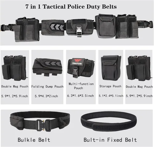 Vista 4 de BOMTURN Cinturón de batalla táctico con accesorios: cinturones de servicio policial combate Airsoft cinturón de policía con bolsas 7 piezas