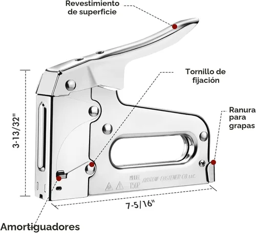 Vista 3 de Arrow T50 - Pistola de grapas resistente, grapadora manual