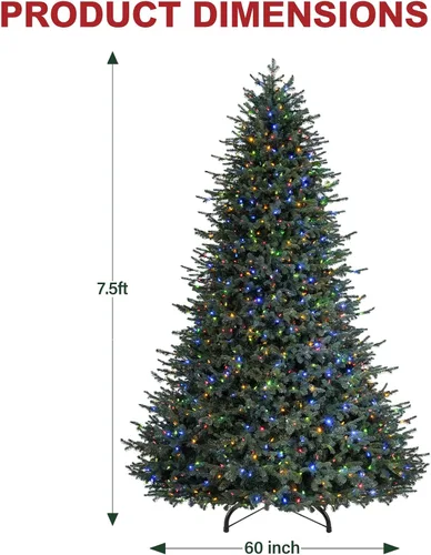 Vista 6 de Hykolity Árbol de Navidad preiluminado prémium de 7.5 pies con 1,050 LED Verde Multicolor