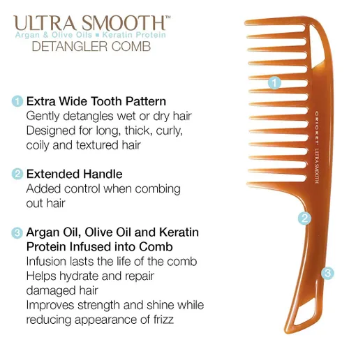 Vista 3 de Peine desembarazador ultra suave Cricket para cabello mojado, seco, largo y grueso. Anti-friz. Peine de ducha para desenredar con aceites de argán