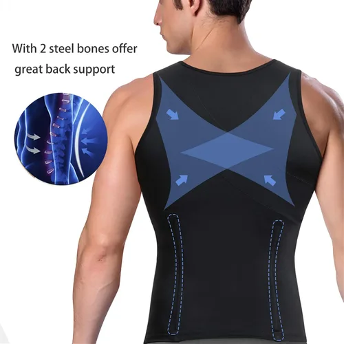 Vista 3 de Eleady Camiseta de compresión para hombre con cremallera para adelgazar el cuerpo, camiseta deportiva sin mangas