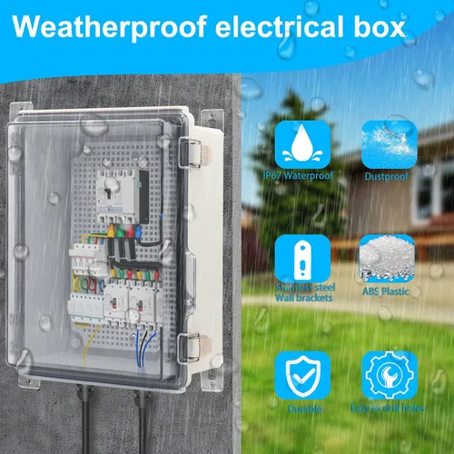 Vista 2 de Caja eléctrica impermeable, caja de conexiones IP67, pestillo de acero inoxidable, cubierta transparente con bisagras, carcasa para proyectos