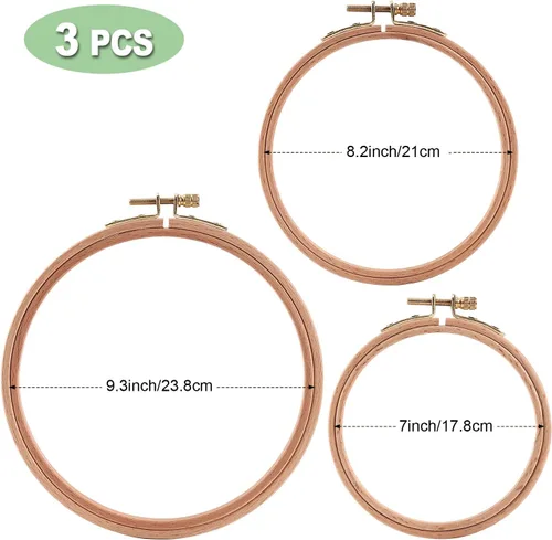 Vista 2 de Sherbo - Aros de madera para bordar, 7-9 pulgadas, 3 aros de punto de cruz de madera de haya