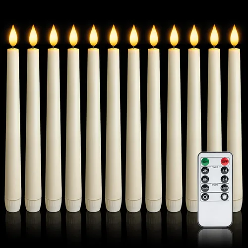 Vista 9 de 6 piezas de velas cónicas sin llama con control remoto y temporizador, 9.6 pulgadas de velas LED de plástico, velas blancas operadas por batería