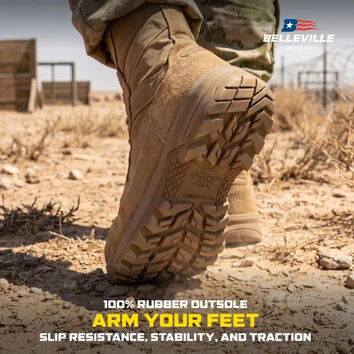 Vista 3 de Belleville Botas tácticas militares con punta compuesta para hombres, cuero Coyote