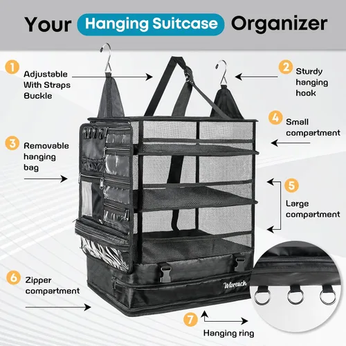 Vista 2 de Organizador colgante de maleta y estantes de viaje, cubos de embalaje para viajes, organizador de maleta para equipaje de mano, fácil embalaje